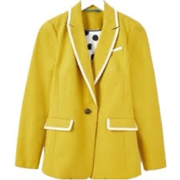 Boden Jackets & Blazers - Boden Yellow Cotton Blazer White Contrast Piping Polka Dot Lining Size 14R